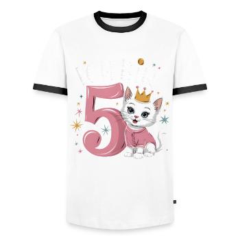 5th Birthday Cat Kitten Children's Birthday Party - Men's Ringer Shirt - white/black - Front - AI Model Female 172 light (172cm) & AI Model Male 178 dark (178cm)