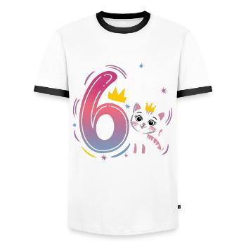 6th Birthday Cat Kitten Children's Birthday Party - Men's Ringer Shirt - white/black - Front - AI Model Female 172 light (172cm) & AI Model Male 178 dark (178cm)
