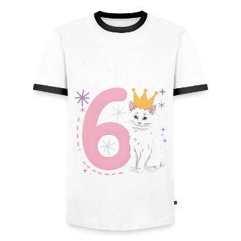 6th Birthday Cat Kitten Children's Birthday Party - Men's Ringer Shirt - white/black - Front - AI Model Female 172 light (172cm) & AI Model Male 178 dark (178cm)