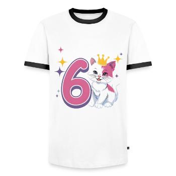 6th Birthday Cat Kitten Children's Birthday Party - Men's Ringer Shirt - white/black - Front - AI Model Female 172 light (172cm) & AI Model Male 178 dark (178cm)