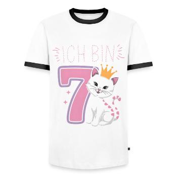 7e anniversaire chat chaton fête d’anniversaire des enfants - T-shirt contrasté Homme - blanc/noir - Devant - AI Model Female 172 light (172cm) & AI Model Male 178 dark (178cm)
