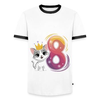 8th Birthday Cat Kitten Children's Birthday - Men's Ringer Shirt - white/black - Front - AI Model Female 172 light (172cm) & AI Model Male 178 dark (178cm)