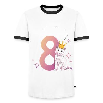 8th Birthday Cat Kitten Children's Birthday - Men's Ringer Shirt - white/black - Front - AI Model Female 172 light (172cm) & AI Model Male 178 dark (178cm)