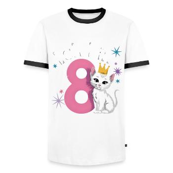 8th Birthday Cat Kitten Children's Birthday - Men's Ringer Shirt - white/black - Front - AI Model Female 172 light (172cm) & AI Model Male 178 dark (178cm)