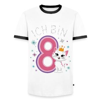 8th Birthday Cat Kitten Children's Birthday - Men's Ringer Shirt - white/black - Front - AI Model Female 172 light (172cm) & AI Model Male 178 dark (178cm)