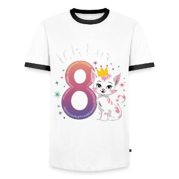 8th Birthday Cat Kitten Children's Birthday - Men's Ringer Shirt - white/black - Front - AI Model Female 172 light (172cm) & AI Model Male 178 dark (178cm)