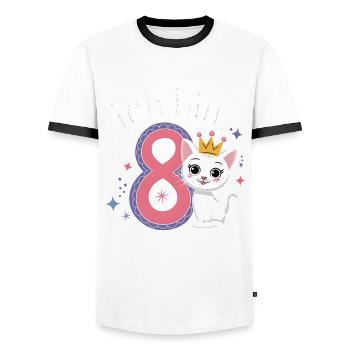 8th Birthday Cat Kitten Children's Birthday - Men's Ringer Shirt - white/black - Front - AI Model Female 172 light (172cm) & AI Model Male 178 dark (178cm)