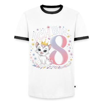 8th Birthday Cat Kitten Children's Birthday - Men's Ringer Shirt - white/black - Front - AI Model Female 172 light (172cm) & AI Model Male 178 dark (178cm)
