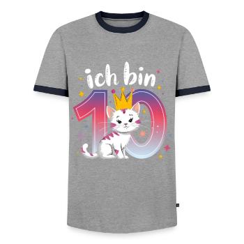 10th Birthday Cat Kitten Children's Birthday - Men's Ringer Shirt - grey/navy  - Front - AI Model Female 172 light (172cm) & AI Model Male 178 light (178cm)