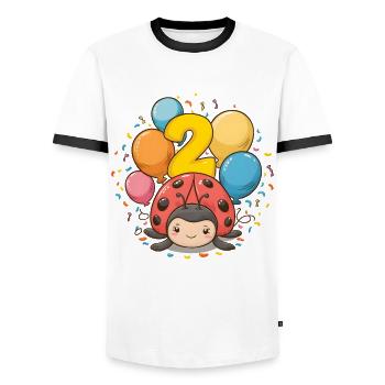 2. Geburtstag Marienkäfer Kindergeburtstag - Männer Kontrast-T-Shirt - Weiß/Schwarz - Vorne - AI Model Female 172 light (172cm) & AI Model Male 178 dark (178cm)