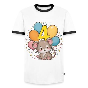 4th Birthday Mouse Children's Birthday Party - Men's Ringer Shirt - white/black - Front - AI Model Female 172 light (172cm) & AI Model Male 178 dark (178cm)