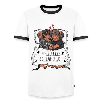 Chemise de nuit officielle Couple de teckels mignons - T-shirt contrasté Homme - blanc/noir - Devant - AI Model Female 172 light (172cm) & AI Model Male 178 dark (178cm)