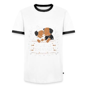 Chemise de nuit officielle Couple de teckels mignons - T-shirt contrasté Homme - blanc/noir - Devant - AI Model Female 172 light (172cm) & AI Model Male 178 dark (178cm)