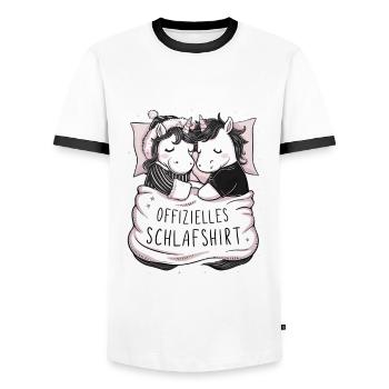 Chemise de nuit officielle Sweet Unicorn Couple - T-shirt contrasté Homme - blanc/noir - Devant - AI Model Female 172 light (172cm) & AI Model Male 178 dark (178cm)