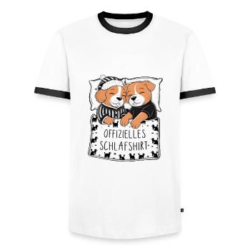 Official Sleep Shirt Cute Dog Dog Couple - Men's Ringer Shirt - white/black - Front - AI Model Female 172 light (172cm) & AI Model Male 178 dark (178cm)