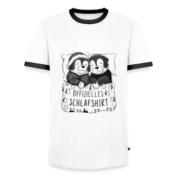 Official Sleep Shirt Cute Dog Dog Couple - Men's Ringer Shirt - white/black - Front - AI Model Female 172 light (172cm) & AI Model Male 178 dark (178cm)