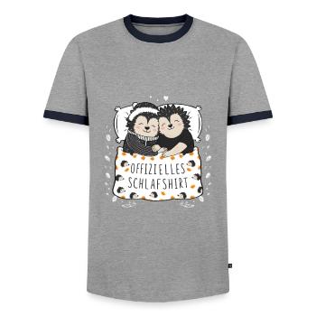 Offizielles Schlafshirt Süßes Igel Paar - Männer Kontrast-T-Shirt - Grau/Navy  - Vorne - AI Model Female 172 light (172cm) & AI Model Male 178 light (178cm)