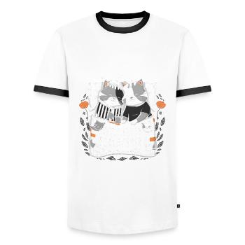 Chemise de nuit officielle Chat mignon chat chats couple - T-shirt contrasté Homme - blanc/noir - Devant - AI Model Female 172 light (172cm) & AI Model Male 178 dark (178cm)