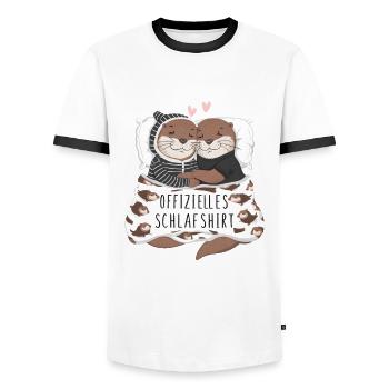 Chemise de nuit officielle Sweet Otter Couple - T-shirt contrasté Homme - blanc/noir - Devant - AI Model Female 172 light (172cm) & AI Model Male 178 dark (178cm)