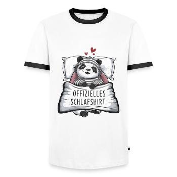 Official Cute Panda Sleep Shirt - Men's Ringer Shirt - white/black - Front - AI Model Female 172 light (172cm) & AI Model Male 178 dark (178cm)