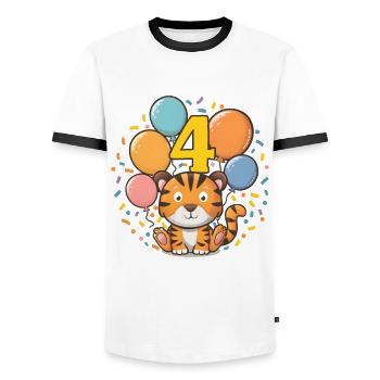 4th Birthday Tiger Children's Birthday Party - Men's Ringer Shirt - white/black - Front - AI Model Female 172 light (172cm) & AI Model Male 178 dark (178cm)