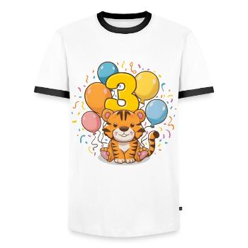 3rd Birthday Tiger Children's Birthday Party - Men's Ringer Shirt - white/black - Front - AI Model Female 172 light (172cm) & AI Model Male 178 dark (178cm)