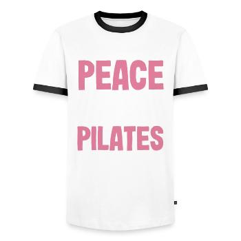 Peace Love Pilates Motivation Design - Männer Kontrast-T-Shirt - Weiß/Schwarz - Vorne - AI Model Female 172 light (172cm) & AI Model Male 178 dark (178cm)
