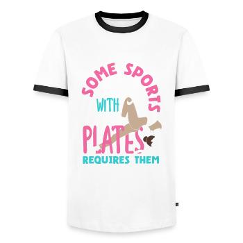 Some sports play Pilates with balls - Men's Ringer Shirt - white/black - Front - AI Model Female 172 light (172cm) & AI Model Male 178 dark (178cm)