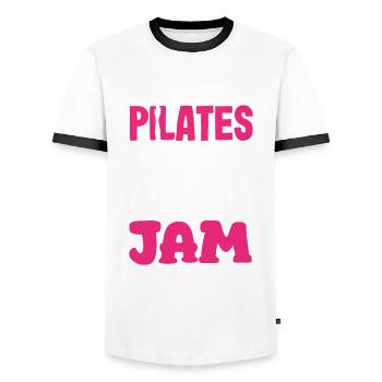 Pilates is my thing, sporty lifestyle - Men's Ringer Shirt - white/black - Front - AI Model Female 172 light (172cm) & AI Model Male 178 dark (178cm)