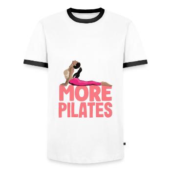 Moins de stress, plus de Pilates, détente - T-shirt contrasté Homme - blanc/noir - Devant - AI Model Female 172 light (172cm) & AI Model Male 178 dark (178cm)