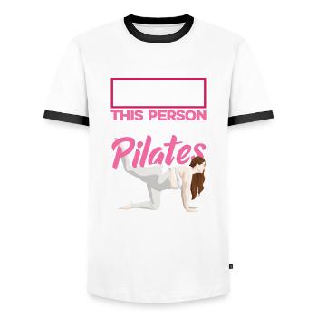 Attention : Cette personne parle de Pilates - T-shirt contrasté Homme - blanc/noir - Devant - AI Model Female 172 light (172cm) & AI Model Male 178 dark (178cm)