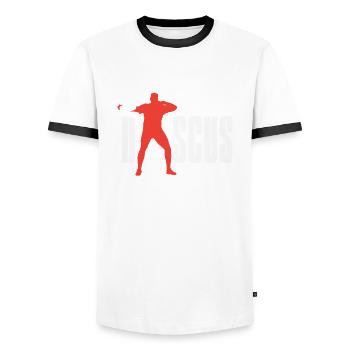 Lancer du disque Athlète Cadeau d’athlète - T-shirt contrasté Homme - blanc/noir - Devant - AI Model Female 172 light (172cm) & AI Model Male 178 dark (178cm)
