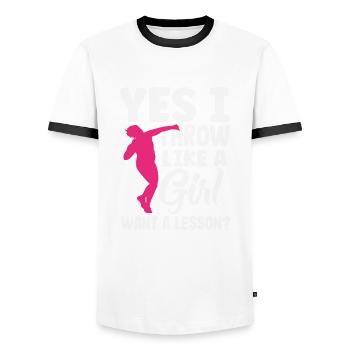 Lancer du disque Athlète Cadeau d’athlète - T-shirt contrasté Homme - blanc/noir - Devant - AI Model Female 172 light (172cm) & AI Model Male 178 dark (178cm)