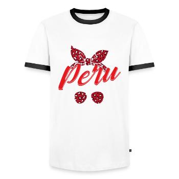 Pérou Cadeau péruvien - T-shirt contrasté Homme - blanc/noir - Devant - AI Model Female 172 light (172cm) & AI Model Male 178 dark (178cm)