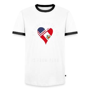 Peru Peruvian Gift - Men's Ringer Shirt - white/black - Front - AI Model Female 172 light (172cm) & AI Model Male 178 dark (178cm)
