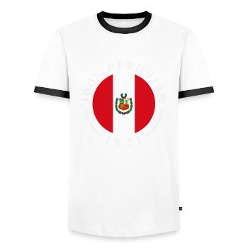Peru Peruvian Gift - Men's Ringer Shirt - white/black - Front - AI Model Female 172 light (172cm) & AI Model Male 178 dark (178cm)