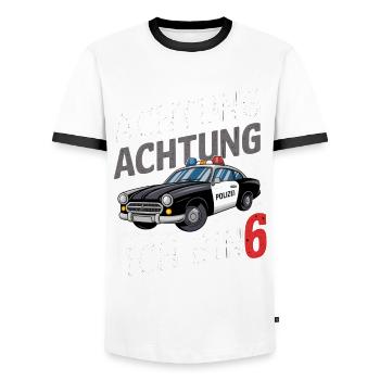 Achtung Ich Bin 6 Polizei 6. Geburtstag - Männer Kontrast-T-Shirt - Weiß/Schwarz - Vorne - AI Model Female 172 light (172cm) & AI Model Male 178 dark (178cm)