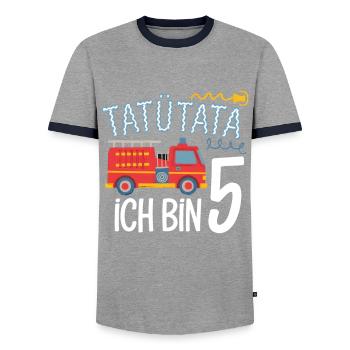 Tatütata Feuerwehr 5. Geburtstag - Männer Kontrast-T-Shirt - Grau/Navy  - Vorne - AI Model Female 172 light (172cm) & AI Model Male 178 light (178cm)