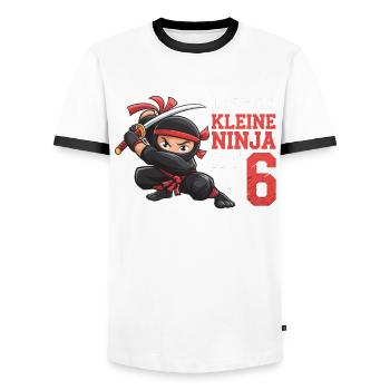 This Little Ninja Is 6 Birthday Shirt - Men's Ringer Shirt - white/black - Front - AI Model Female 172 light (172cm) & AI Model Male 178 dark (178cm)