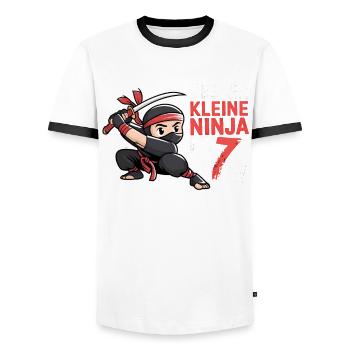 This Little Ninja Is 7 Birthday Shirt - Men's Ringer Shirt - white/black - Front - AI Model Female 172 light (172cm) & AI Model Male 178 dark (178cm)