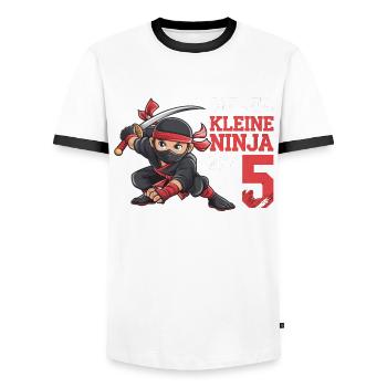 This Little Ninja Is 5 Birthday Shirt - Men's Ringer Shirt - white/black - Front - AI Model Female 172 light (172cm) & AI Model Male 178 dark (178cm)