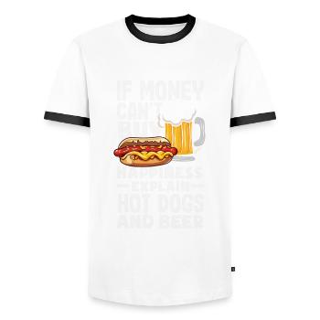 When Money Doesn't Explain Happiness Hot Dog and Beer - Men's Ringer Shirt - white/black - Front - AI Model Female 172 light (172cm) & AI Model Male 178 dark (178cm)