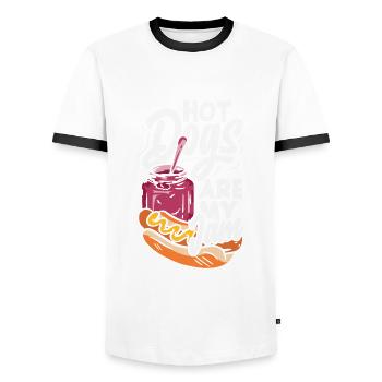 Hot Dogs Are My Thing Slogan - Men's Ringer Shirt - white/black - Front - AI Model Female 172 light (172cm) & AI Model Male 178 dark (178cm)