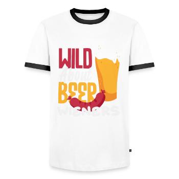 Sausages And Beer Enthusiast Hot Dog - Men's Ringer Shirt - white/black - Front - AI Model Female 172 light (172cm) & AI Model Male 178 dark (178cm)