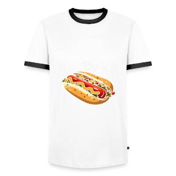 Powered by Hot Dogs Enjoyment - Men's Ringer Shirt - white/black - Front - AI Model Female 172 light (172cm) & AI Model Male 178 dark (178cm)