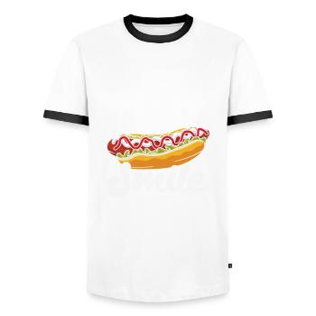 Hot Dogs Make Me Smile - Men's Ringer Shirt - white/black - Front - AI Model Female 172 light (172cm) & AI Model Male 178 dark (178cm)