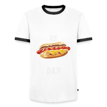 Every day is hot dog day fun - Men's Ringer Shirt - white/black - Front - AI Model Female 172 light (172cm) & AI Model Male 178 dark (178cm)