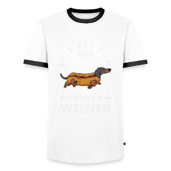 Hot Dog Fun and Games Until Someone Makes a Viennese - Men's Ringer Shirt - white/black - Front - AI Model Female 172 light (172cm) & AI Model Male 178 dark (178cm)
