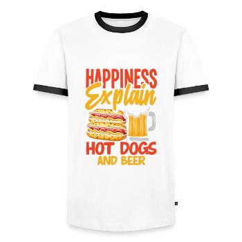 Déclarer le bonheur des hot-dogs et de la bière - T-shirt contrasté Homme - blanc/noir - Devant - AI Model Female 172 light (172cm) & AI Model Male 178 dark (178cm)