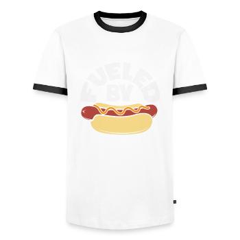 Powered by Hot Dogs Enjoyment - Men's Ringer Shirt - white/black - Front - AI Model Female 172 light (172cm) & AI Model Male 178 dark (178cm)